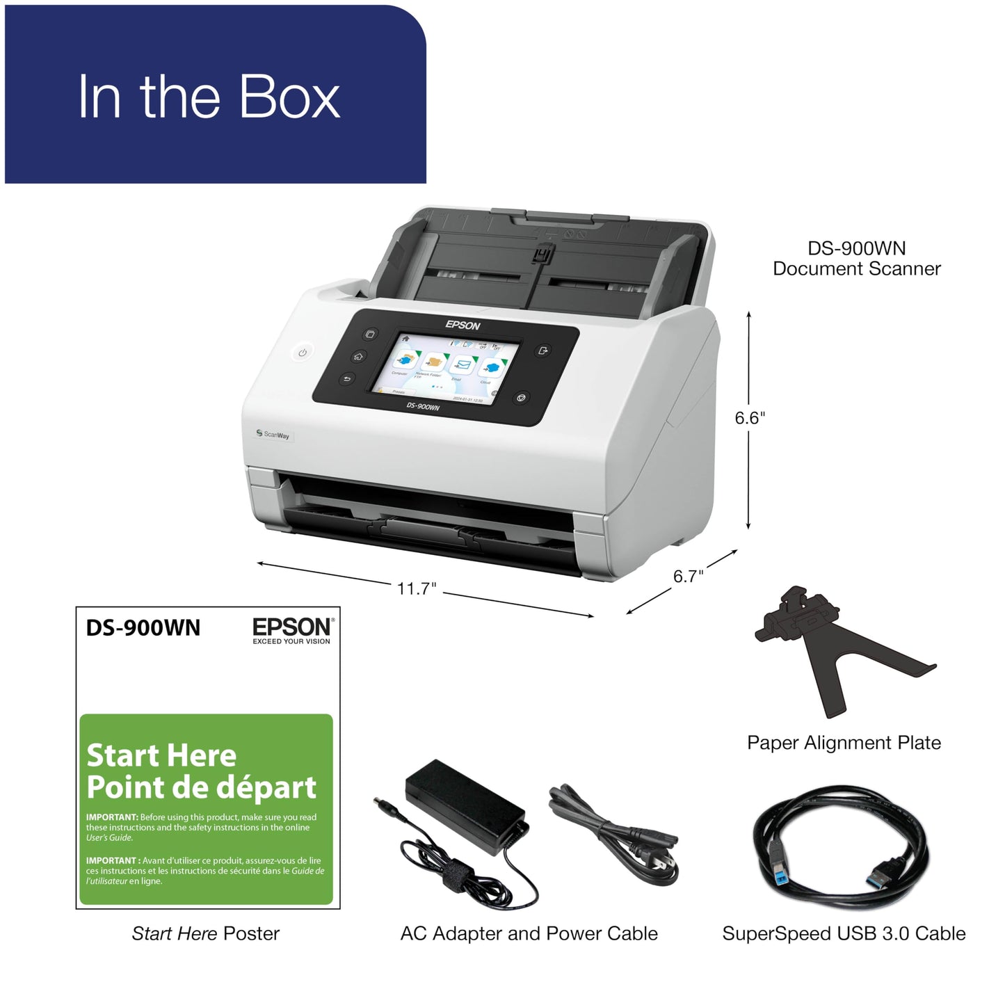 Epson DS-900WN EdgeLink High-Speed Wireless Network Color Document Scanner