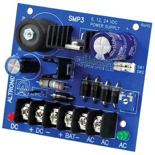Altronix Altronix SMP3 Power Supply Charger, Single Output, 6/12/24VDC at 2.5A, 24/28VAC, Board