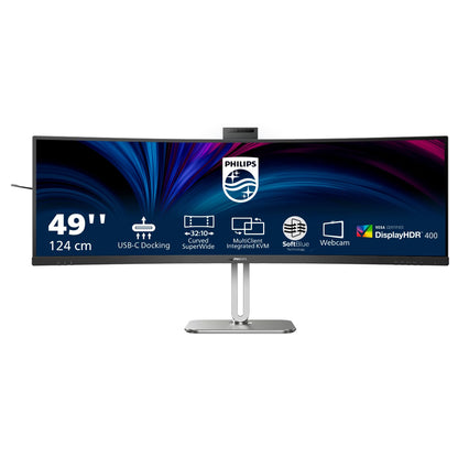 Philips 49B2U6900CH Display - 49 Inch Curved Screen DQHD, Webcam, Microphone, RJ45, Height Adjustable (5120x1440, HDMI, DisplayPort, USB-C, USB Hub) Black
