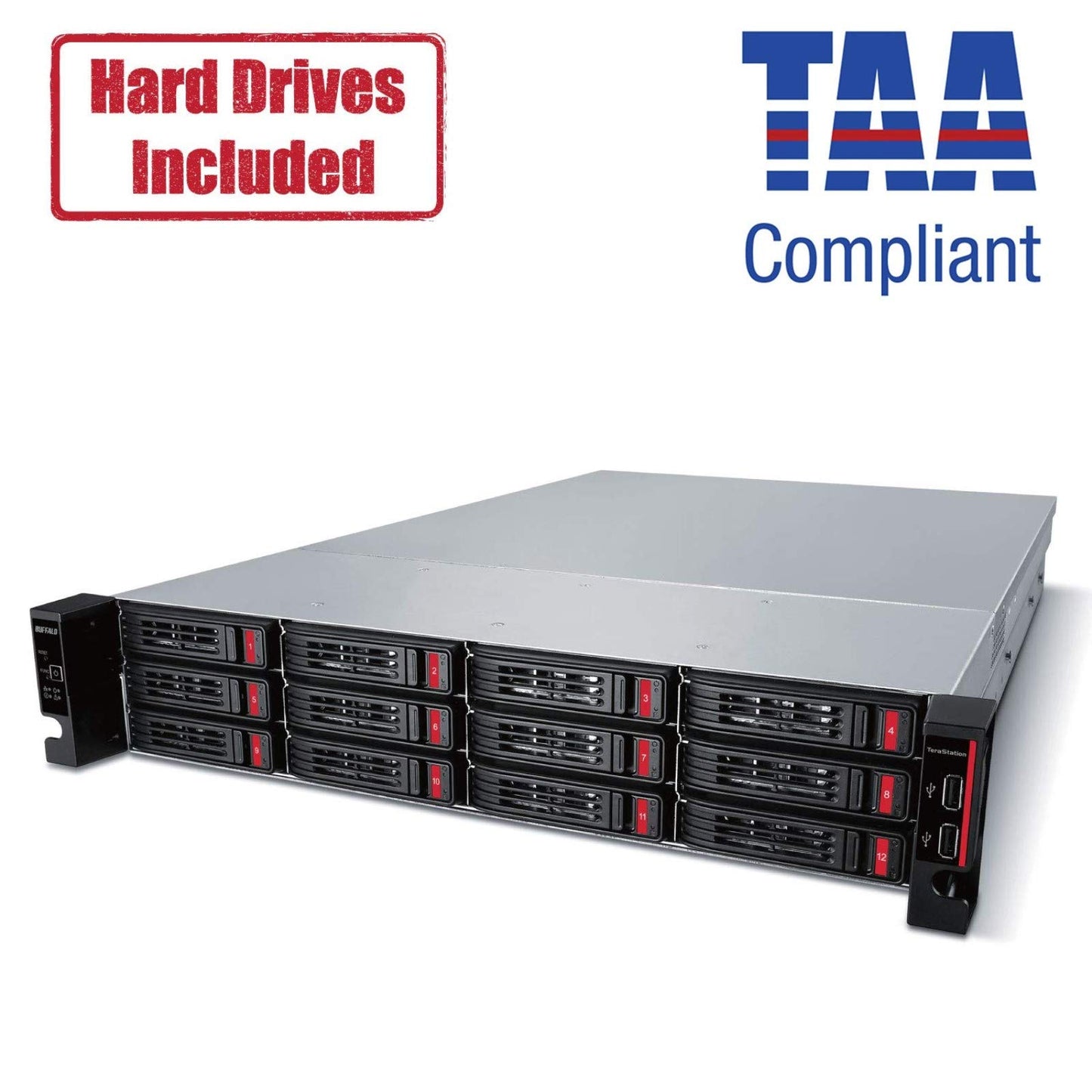 BUFFALO TeraStation 51220RH 12-Bay Business Rackmount NAS with Hard Drives Included RAID iSCSI Network Storage File Server
