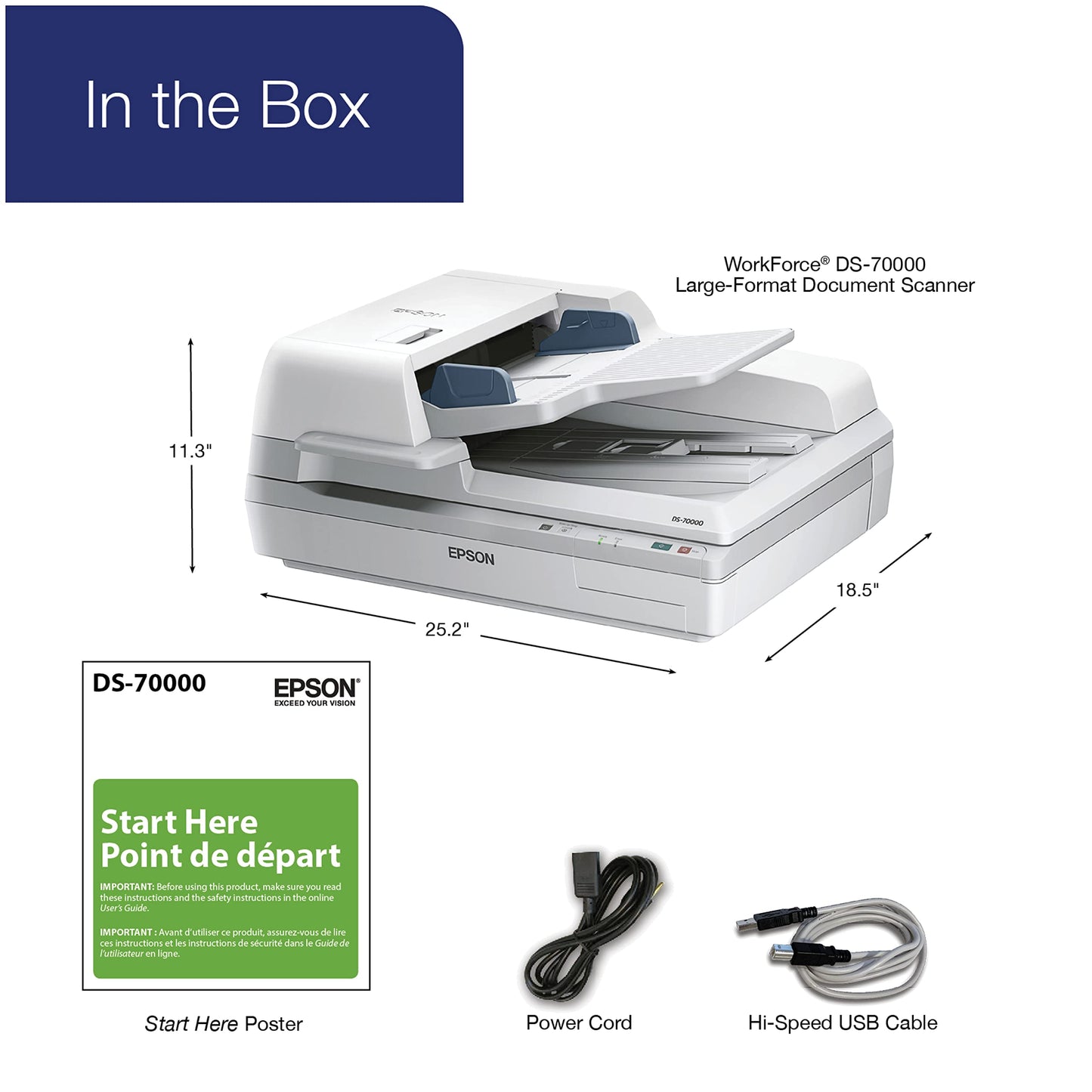 Epson DS-70000 Large-Format Document Scanner: 70ppm, TWAIN & ISIS Drivers, 3-Year Warranty with Next Business Day Replacement