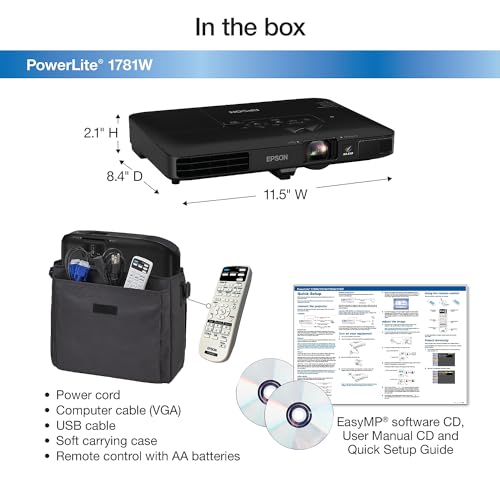 Epson PowerLite 1795F 3LCD 1080p Full HD Wireless Mobile Projector with Carrying case and Fast and Easy Image adjustments, a Bright Mobile Powerhouse for presentations and Wireless Video Streaming