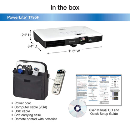 Epson PowerLite 1795F 3LCD 1080p Full HD Wireless Mobile Projector with Carrying case and Fast and Easy Image adjustments, a Bright Mobile Powerhouse for presentations and Wireless Video Streaming