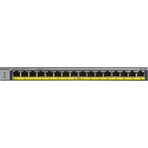 Netgear Netgear GS116PP 16-Port Gigabit Ethernet High-Power Unmanaged PoE+ Switch with FlexPoE (183W)