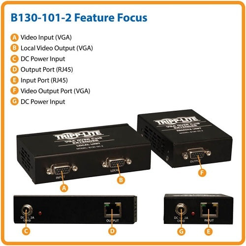 Eaton Tripp Lite B130-101-2 VGA Over CAT5/6 Extender Kit, Box-Style Transmitter/Receiver for Video, 
