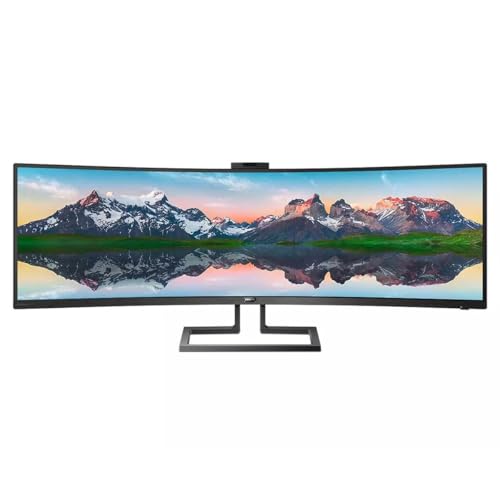 PHILIPS Brilliance 499P9H 49" SuperWide Curved Monitor, Dual QHD 5120x1440 32:9, USB-C connectivity and built-in KVM Switch, Pop-Up Webcam, Height Adjustable, LightSensor, 4Yr Advance Replacement Warr