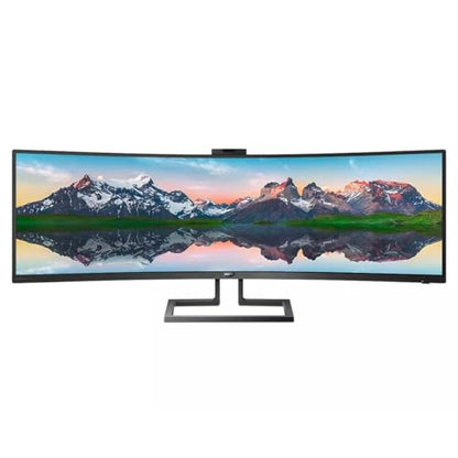 PHILIPS Brilliance 499P9H 49" SuperWide Curved Monitor, Dual QHD 5120x1440 32:9, USB-C connectivity and built-in KVM Switch, Pop-Up Webcam, Height Adjustable, LightSensor, 4Yr Advance Replacement Warr