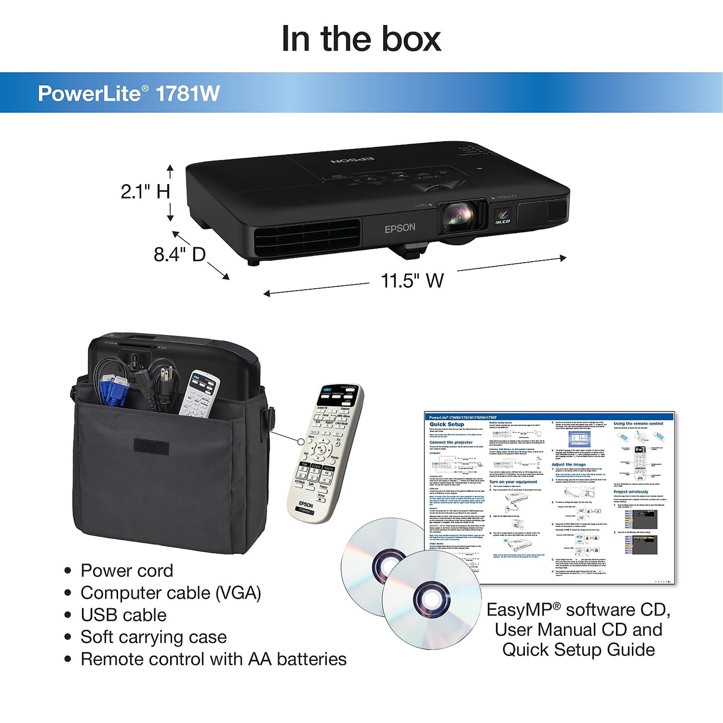 Epson PowerLite 1795F 3LCD 1080p Full HD Wireless Mobile Projector with Carrying case and Fast and Easy Image adjustments, a Bright Mobile Powerhouse for presentations and Wireless Video Streaming